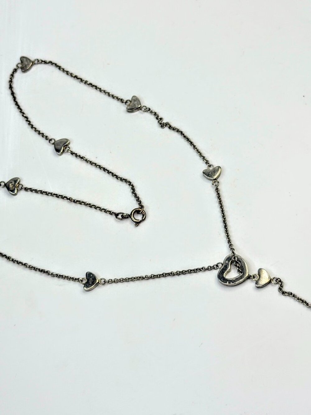 Vintage Tiffany & Co Sterling Silver 10-Heart Station Lariat Necklace JR1600